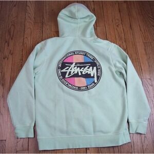 Stussy International Double Sided Graphic Pullover Hoodie Sweatshirt Size Small